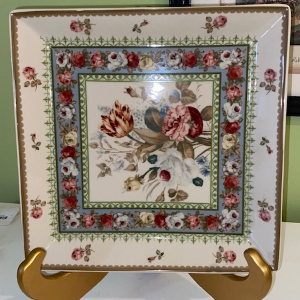 Brand New Porcelain Floral Rose Square Serving Platter